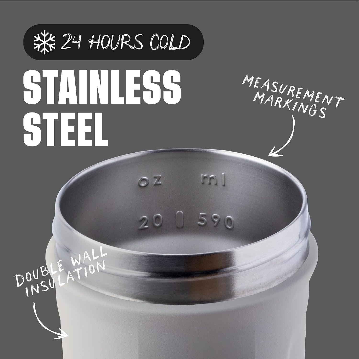 BlenderBottle Sport Flip Stainless Steel Shaker Bottle 24 oz Grey