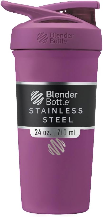 BlenderBottle Sport Flip Stainless Steel Shaker Bottle 24 oz Plum