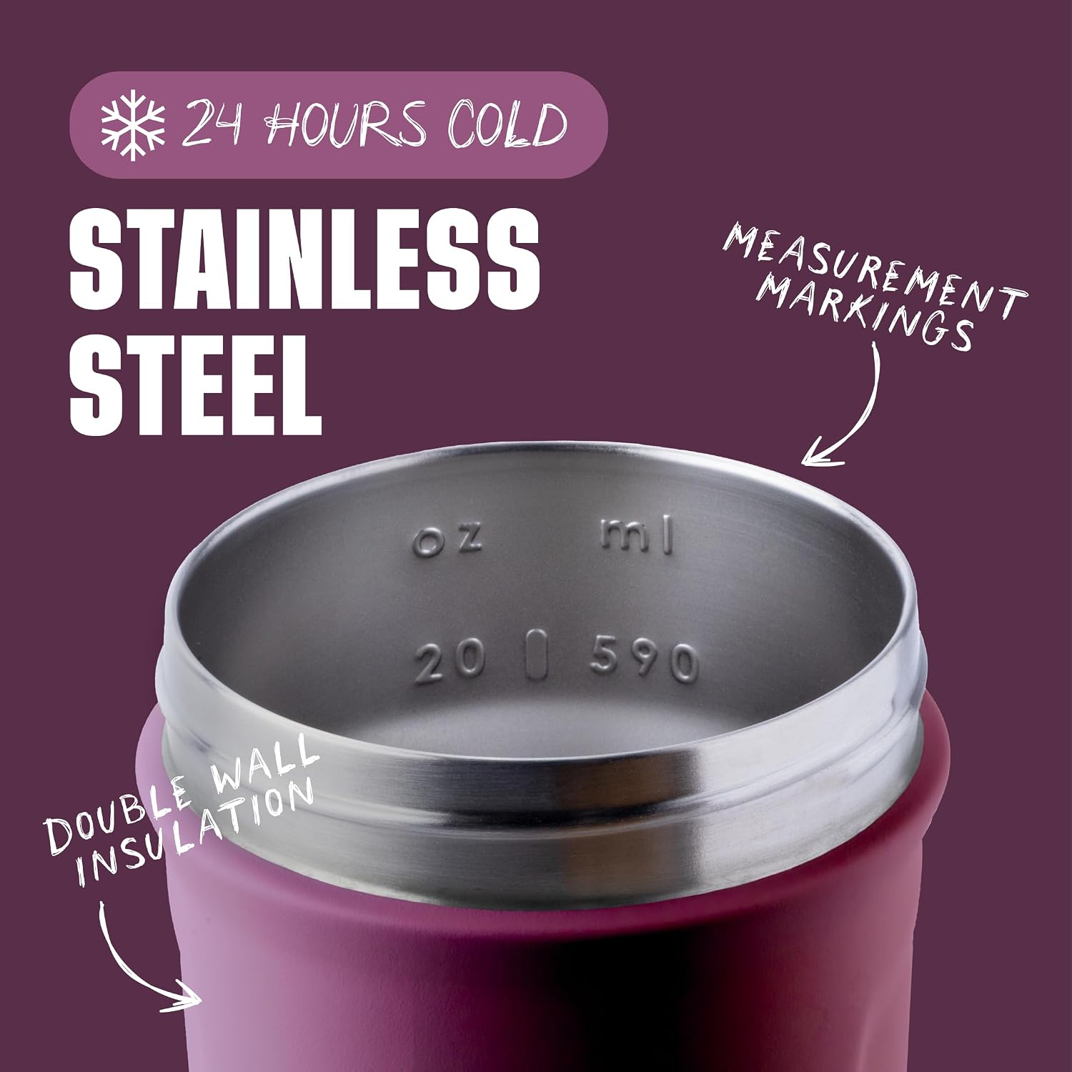 BlenderBottle Sport Flip Stainless Steel Shaker Bottle 24 oz Plum