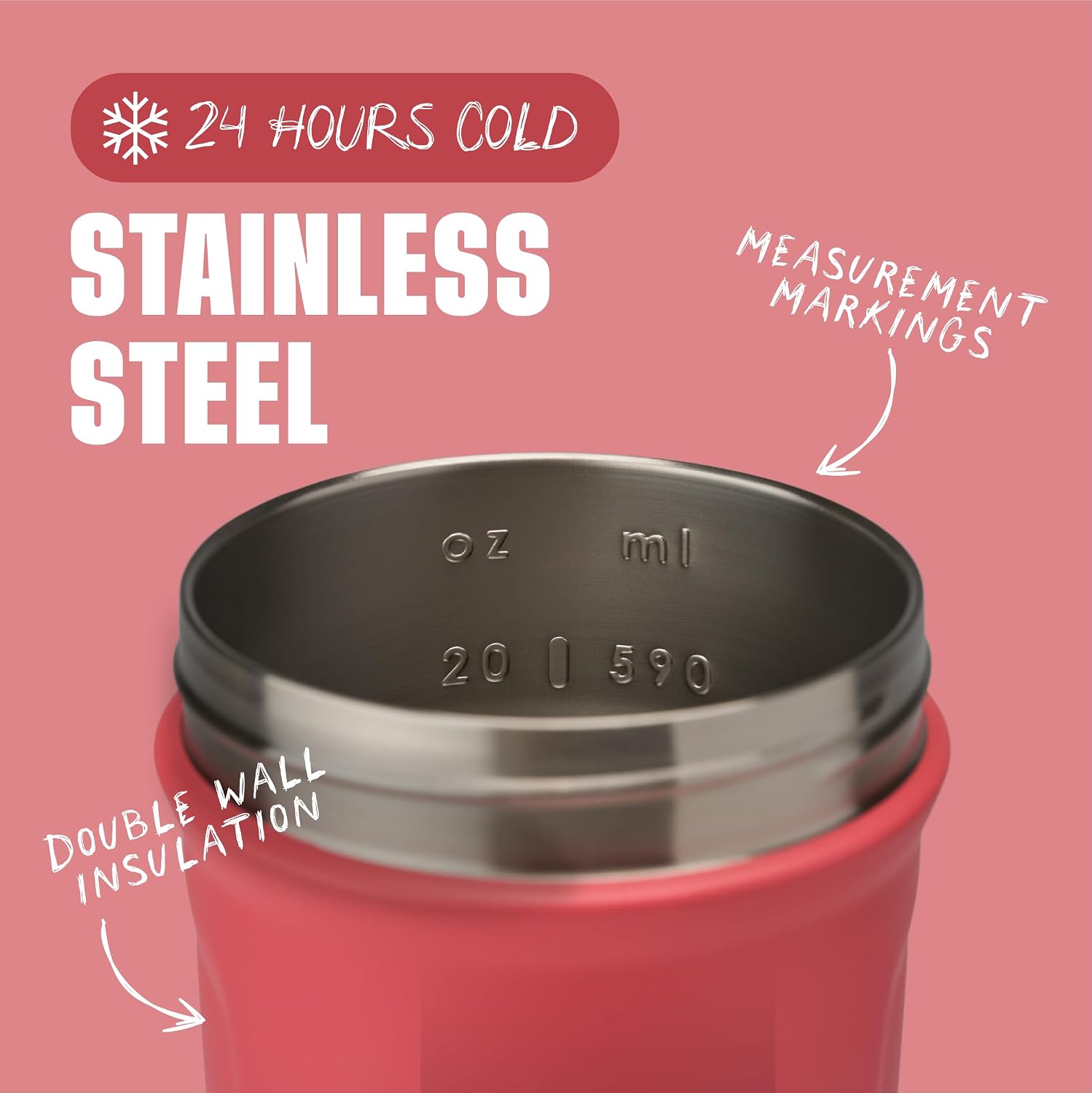 BlenderBottle Sport Flip Stainless Steel Shaker Bottle 24 oz Pink
