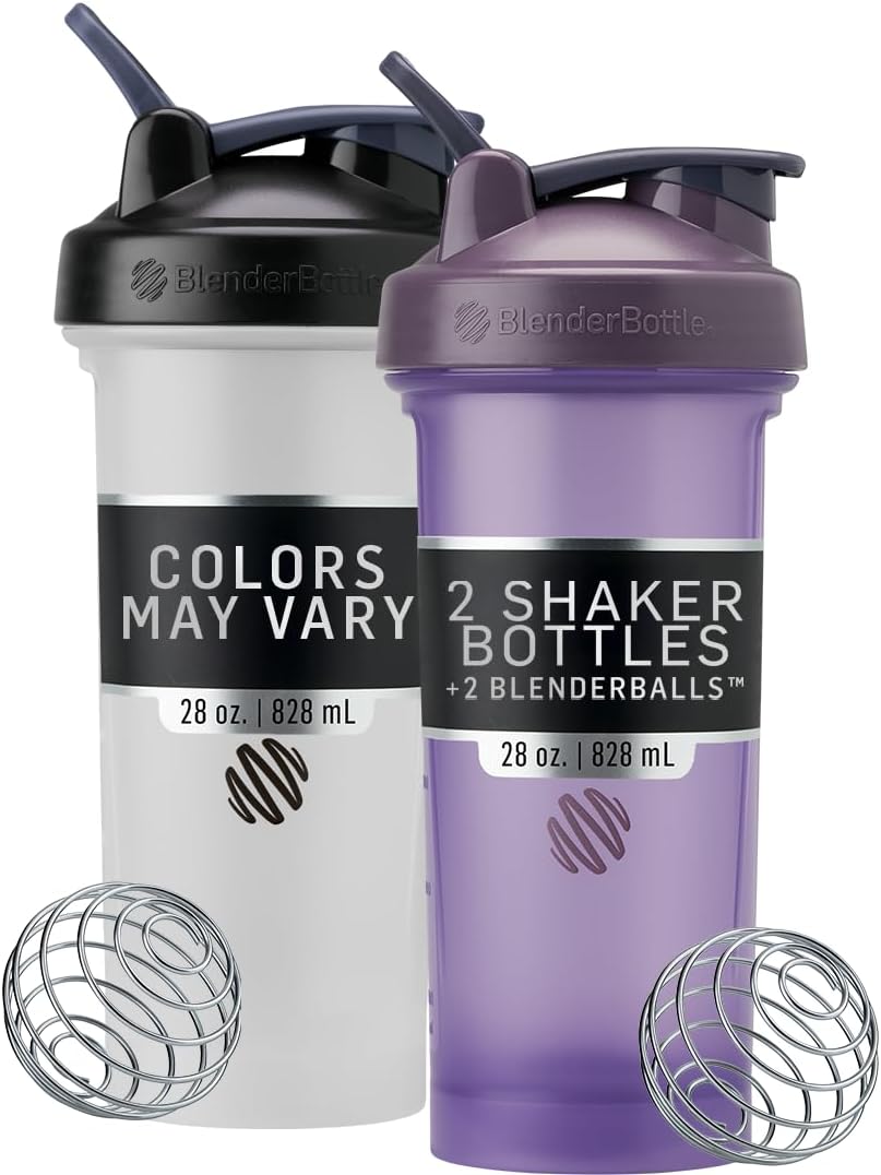 BlenderBottle Classic V2 Plastic Shaker Bottle 28oz Colors May Vary, 2-Pack