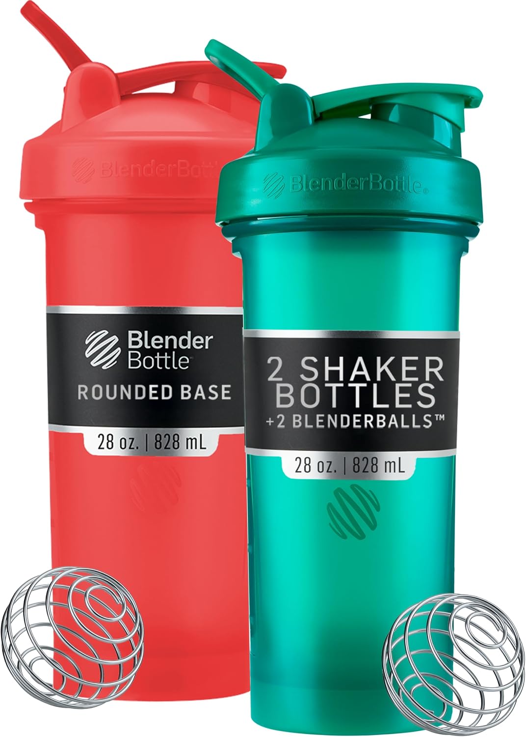 BlenderBottle Classic V2 Plastic Shaker Bottle 28 oz Red, Green, 2-Pack Red and Green