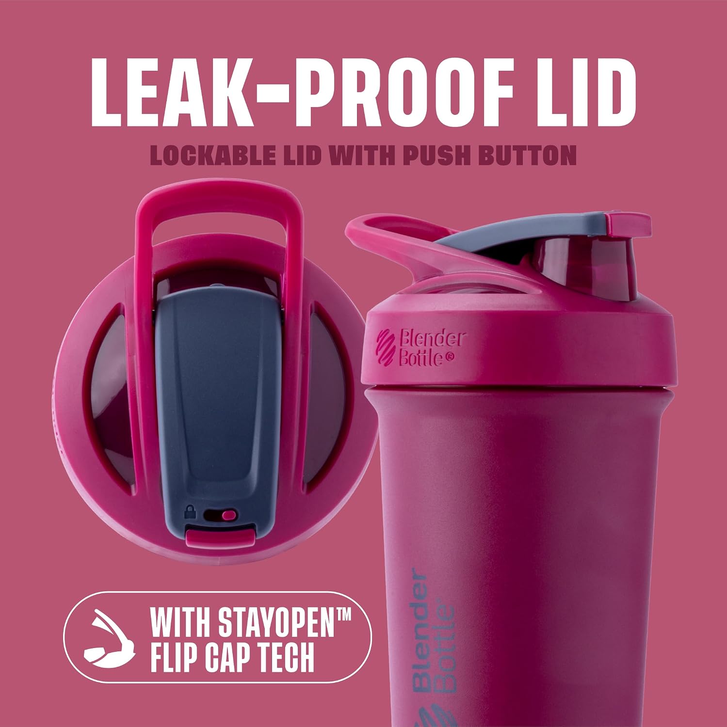 BlenderBottle Sport Sleek Stainless Steel Shaker Bottle 25 oz Raspberry
