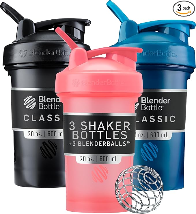 BlenderBottle Classic V2 Plastic Shaker Bottle 20oz Black/Navy/Pink, 3-Pack Black, Navy, Pink