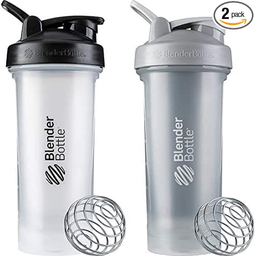 BlenderBottle Classic V2 Shaker Bottle Perfect for Protein Shakes and Pre Workout, 28-Ounce (2 Pack), Clear, Pebble Grey Clear/Black, Pebble Grey