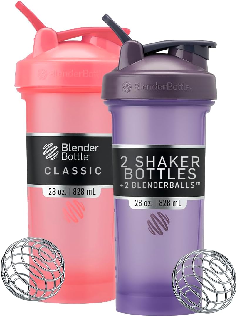 BlenderBottle Classic V2 Plastic Shaker Bottle 28 oz Pink & Purple, 2-Pack Pink, Purple