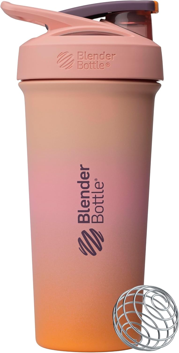 BlenderBottle Sport Sleek Stainless Steel Shaker Bottle 25 oz Pink/Orange Sunrise