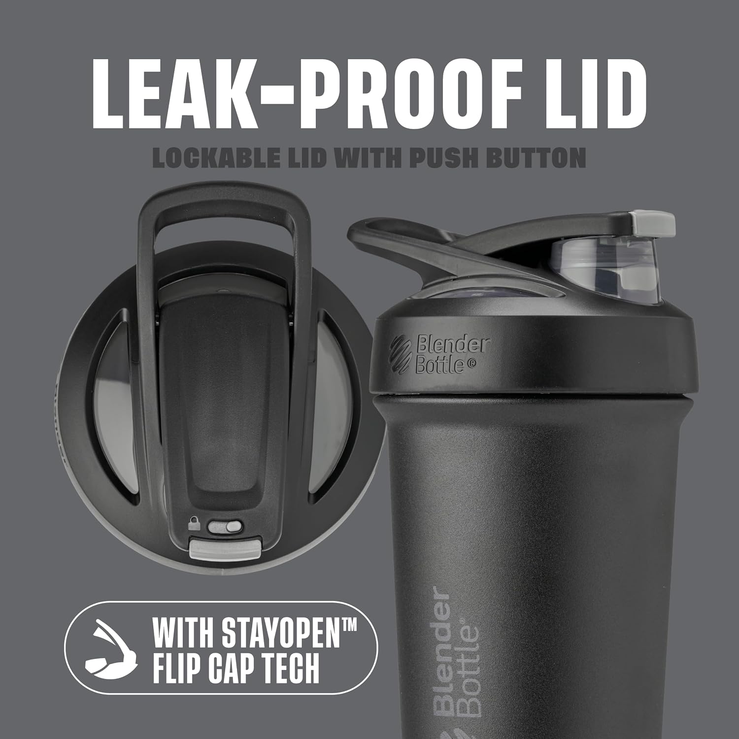 BlenderBottle Sport Sleek Stainless Steel Shaker Bottle 25 oz Black