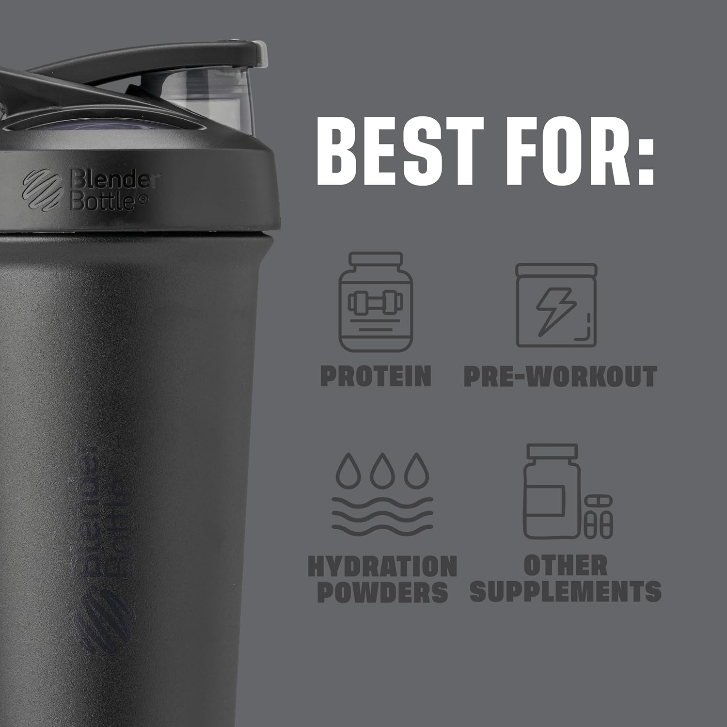 BlenderBottle Sport Sleek Stainless Steel Shaker Bottle 25 oz Black