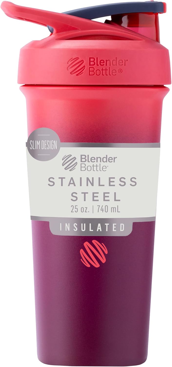 BlenderBottle Sport Sleek Stainless Steel Shaker Bottle 25 oz Sangria Ombre