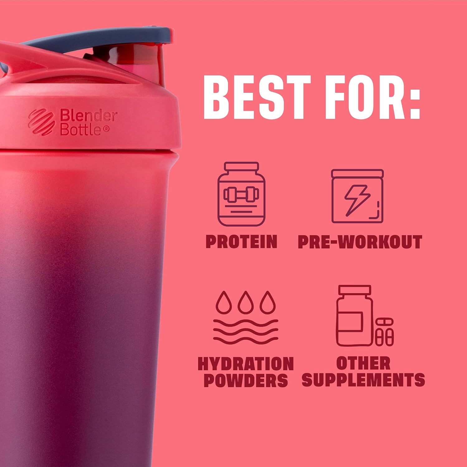 BlenderBottle Sport Sleek Stainless Steel Shaker Bottle 25 oz Sangria Ombre