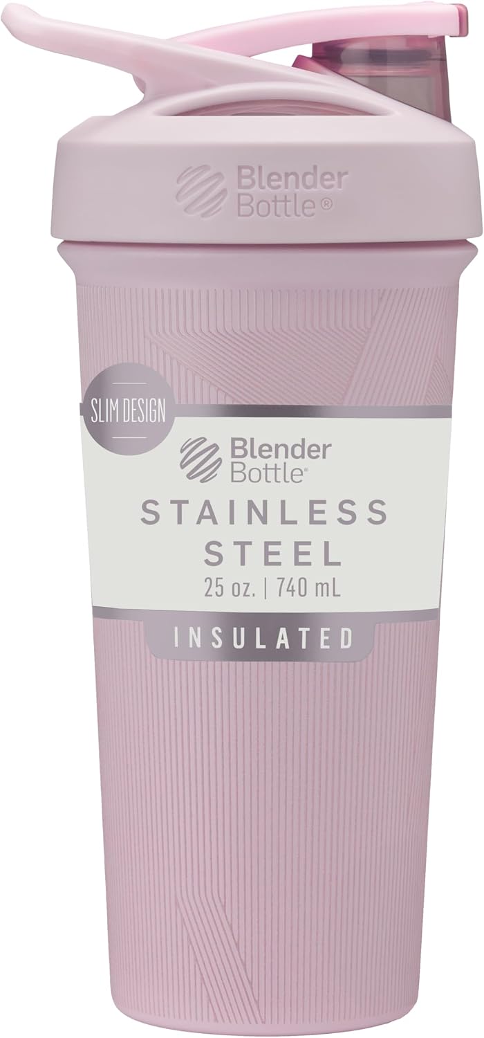 BlenderBottle Sport Sleek Stainless Steel Shaker Bottle 25 oz Stripes Pink Stripes