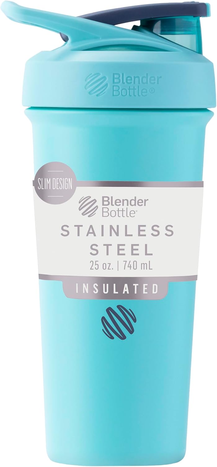 BlenderBottle Sport Sleek Stainless Steel Shaker Bottle 25 oz Seafoam
