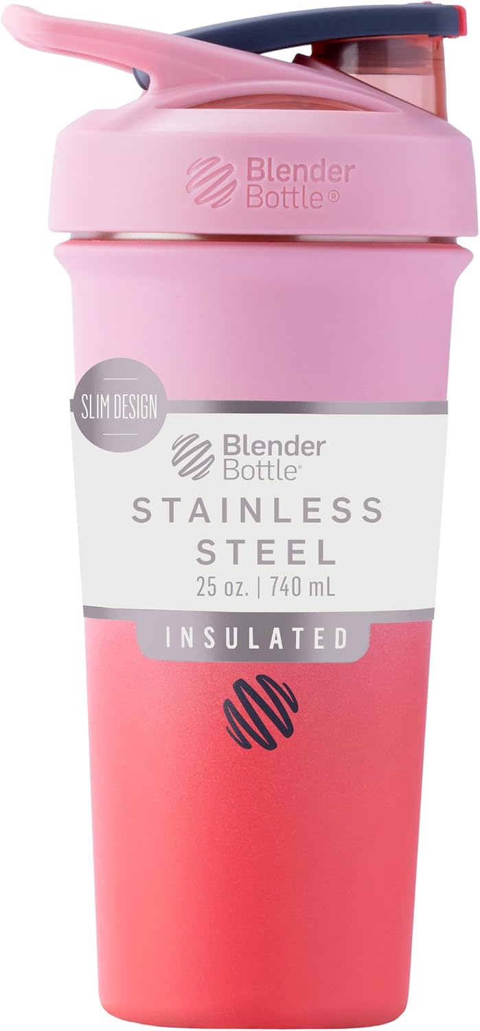 BlenderBottle Sport Sleek Insulated Shaker Bottle 25 oz Flamingo Gradient Flamingo Ombre