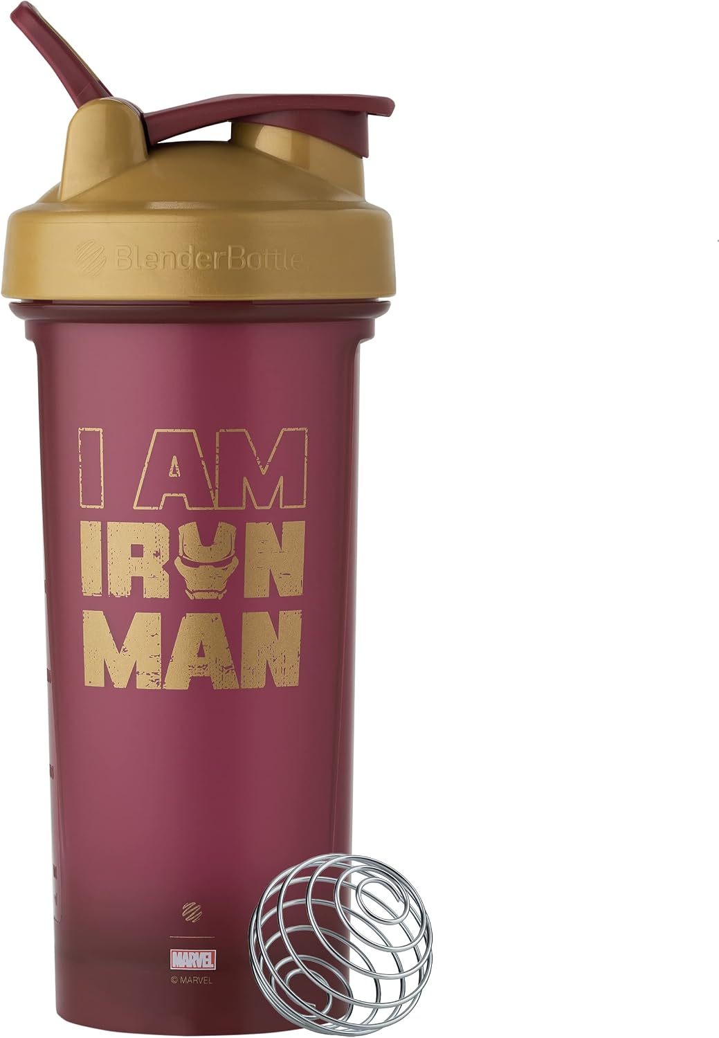 BlenderBottle Marvel Classic V2 Plastic Shaker Bottle 28 oz Metallic Brown Iron Man