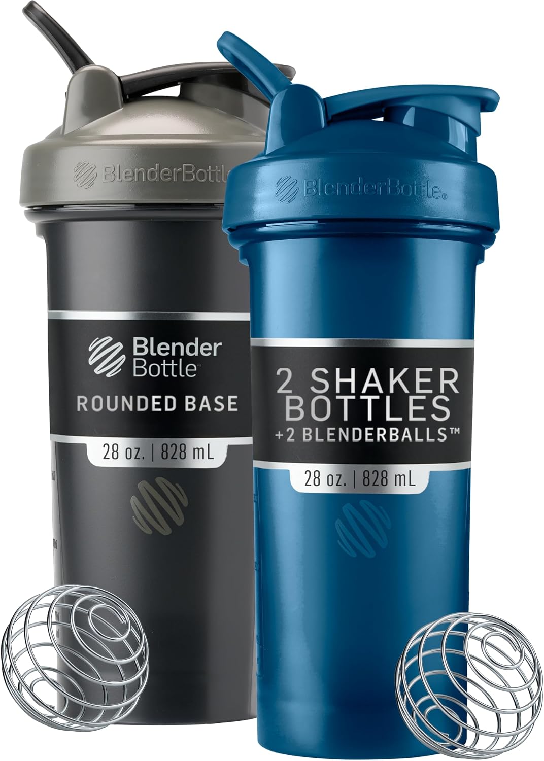 BlenderBottle Classic V2 Plastic Shaker Bottle 28 oz Black & Navy, 2-Pack Black, Navy