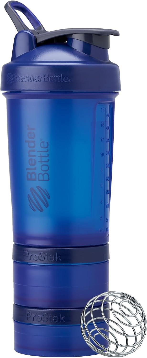 BlenderBottle ProStak Plastic Pill Organizer and Storage 22 oz Blue