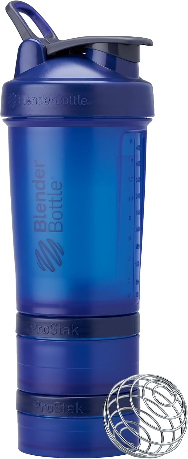 BlenderBottle ProStak Plastic Pill Organizer and Storage 22 oz Blue