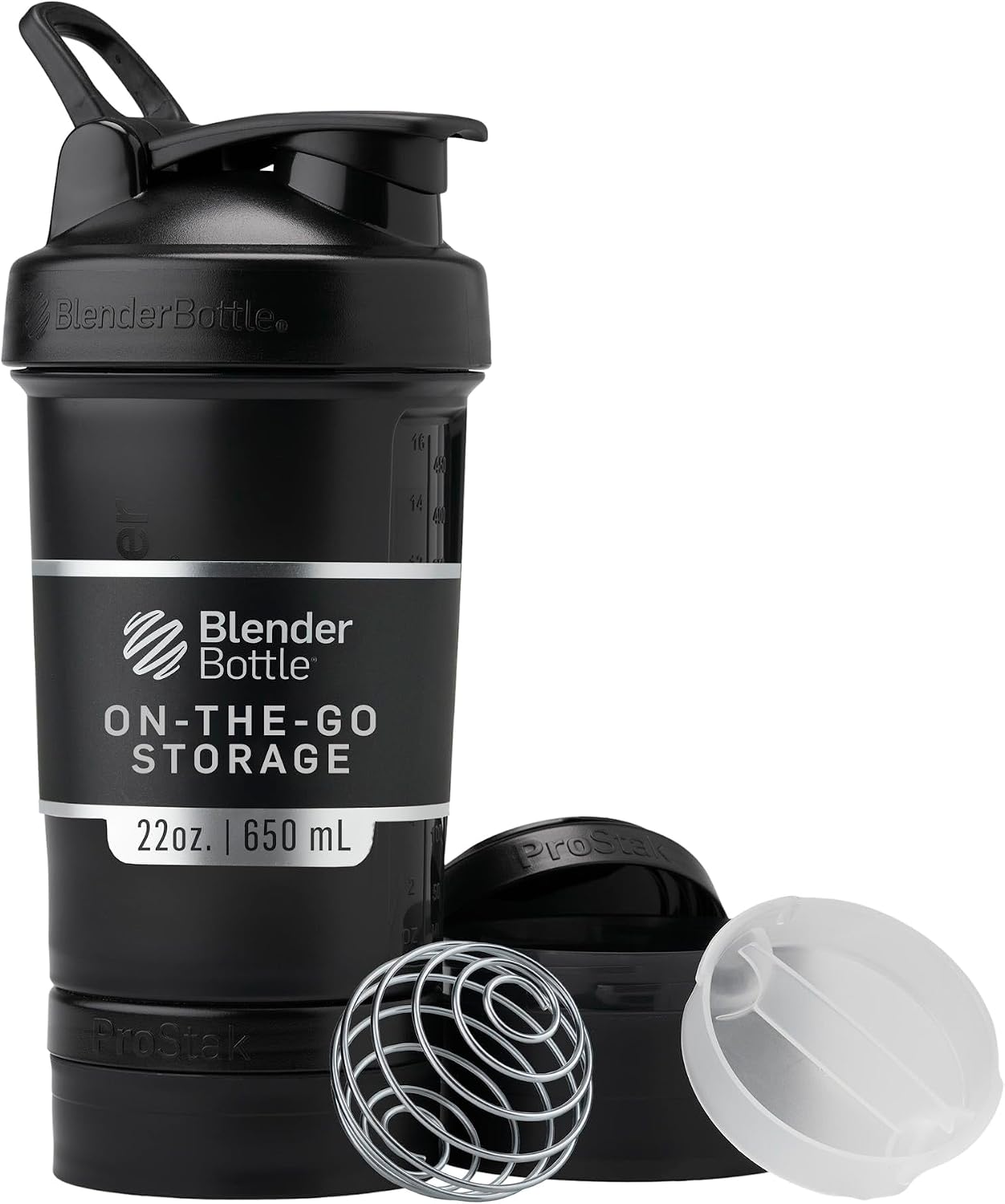 BlenderBottle ProStak Plastic Pill Organizer and Storage 22 oz Black Midnight Black