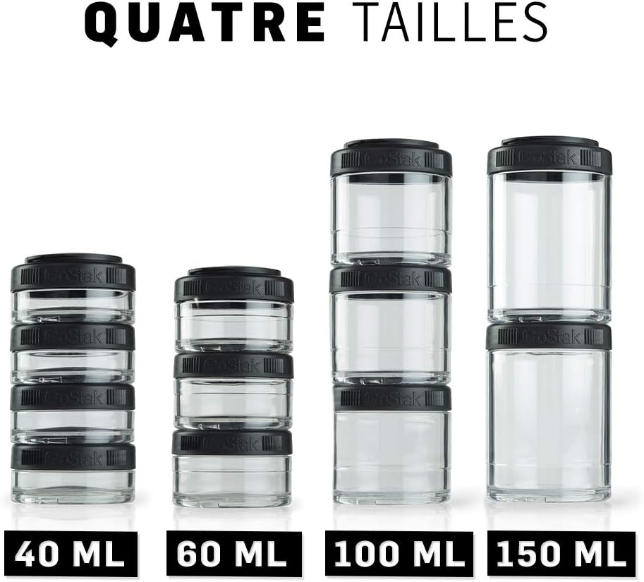BlenderBottle GoStak Tritan Twist n' Lock Storage Jars 4 Jar Black