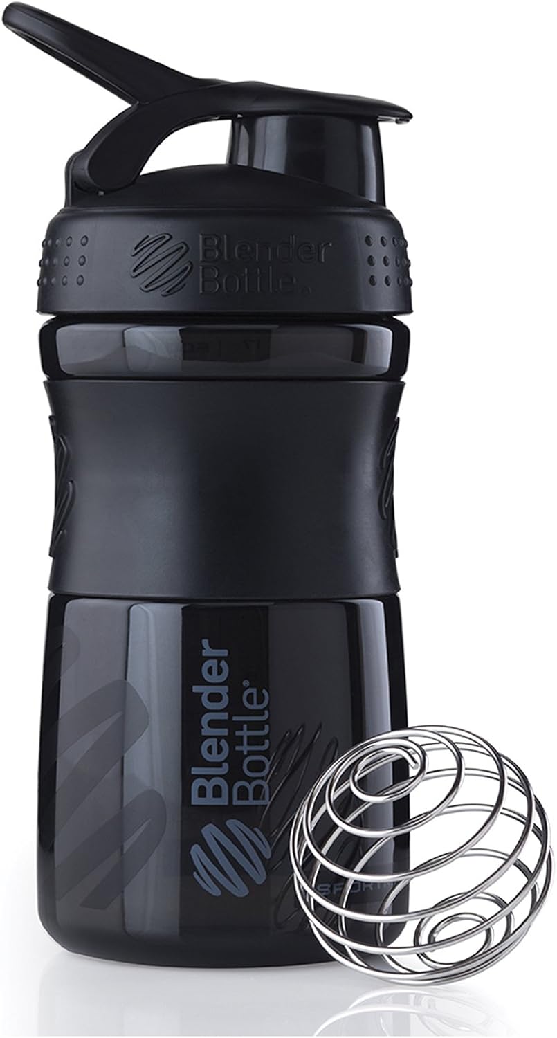 BlenderBottle SportMixer Tritan Grip Shaker Bottle, Black/Black, 20-Ounce