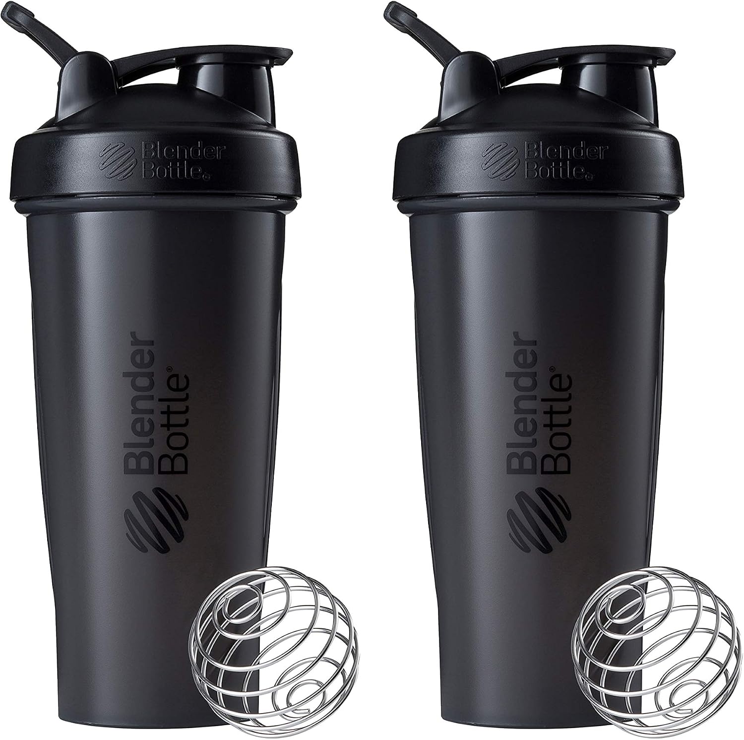 BlenderBottle Classic Shaker Bottle Perfect for Protein Shakes and Pre Workout, 28-Ounce (2 Pack), All Black
