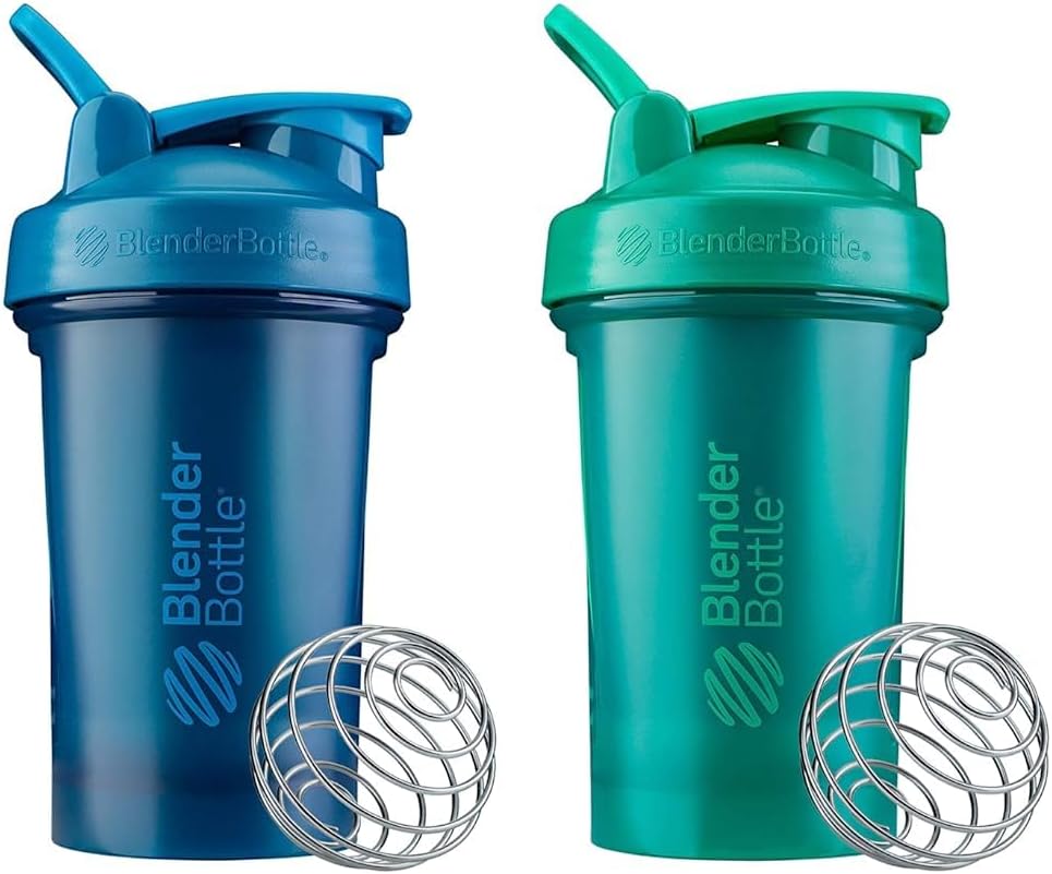 BlenderBottle Classic V2 Shaker Bottle Perfect for Protein Shakes and Pre Workout, 20-Ounce, Ocean Blue & Classic V2 Shaker Bottle Perfect for Protein Shakes and Pre Workout, 20-Ounce, Emerald Green