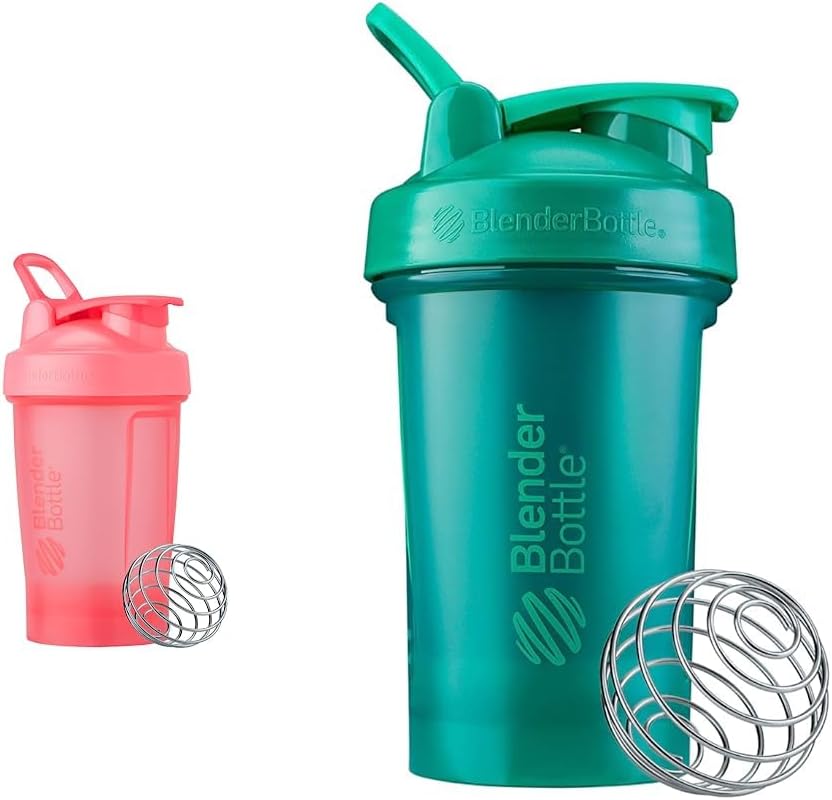 BlenderBottle Classic V2 Shaker Bottle Perfect for Protein Shakes and Pre Workout, 20-Ounce, Light Pink & Classic V2 Shaker Bottle Perfect for Protein Shakes and Pre Workout, 20-Ounce, Emerald Green