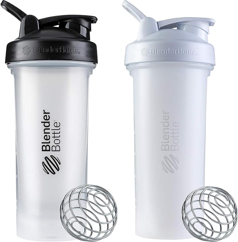 BlenderBottle Classic V2 Shaker Bottle Perfect for Protein Shakes and Pre Workout, 28-Ounce, Clear/Black & Classic V2 Shaker Bottle Perfect for Protein Shakes and Pre Workout, 28-Ounce, White