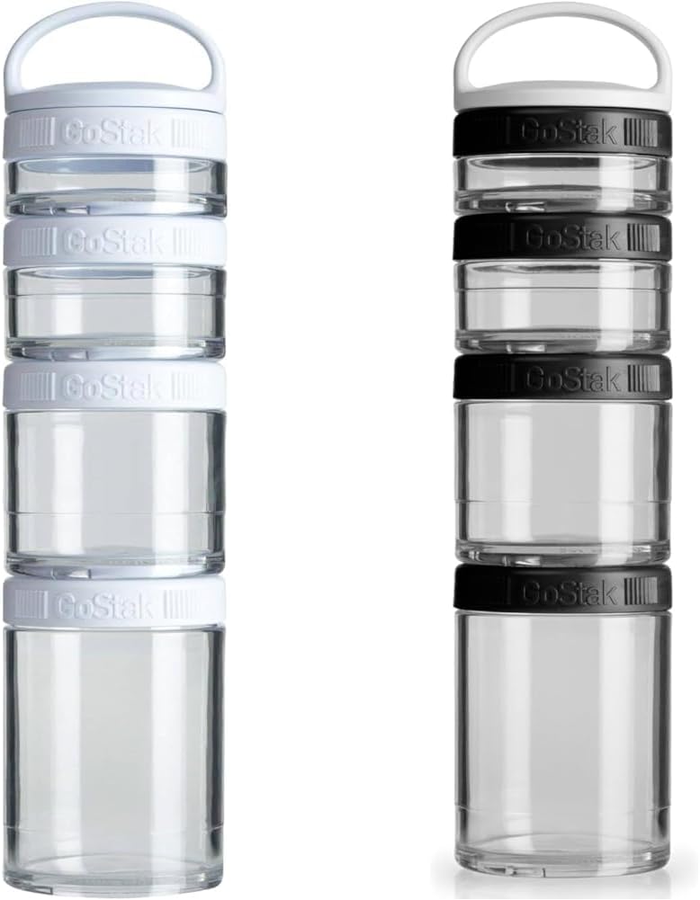 BlenderBottle GoStak 4-Piece Food Storage Containers White and Black Set