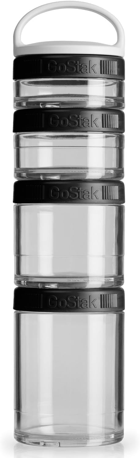 BlenderBottle GoStak 4-Piece Food Storage Containers White and Black Set