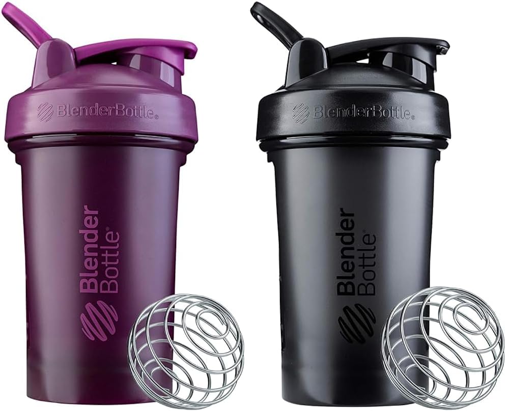 BlenderBottle Classic V2 Shaker Bottle Perfect for Protein Shakes and Pre Workout, 20-Ounce, Plum & Classic V2 Shaker Bottle Perfect for Protein Shakes and Pre Workout, 20-Ounce, Black