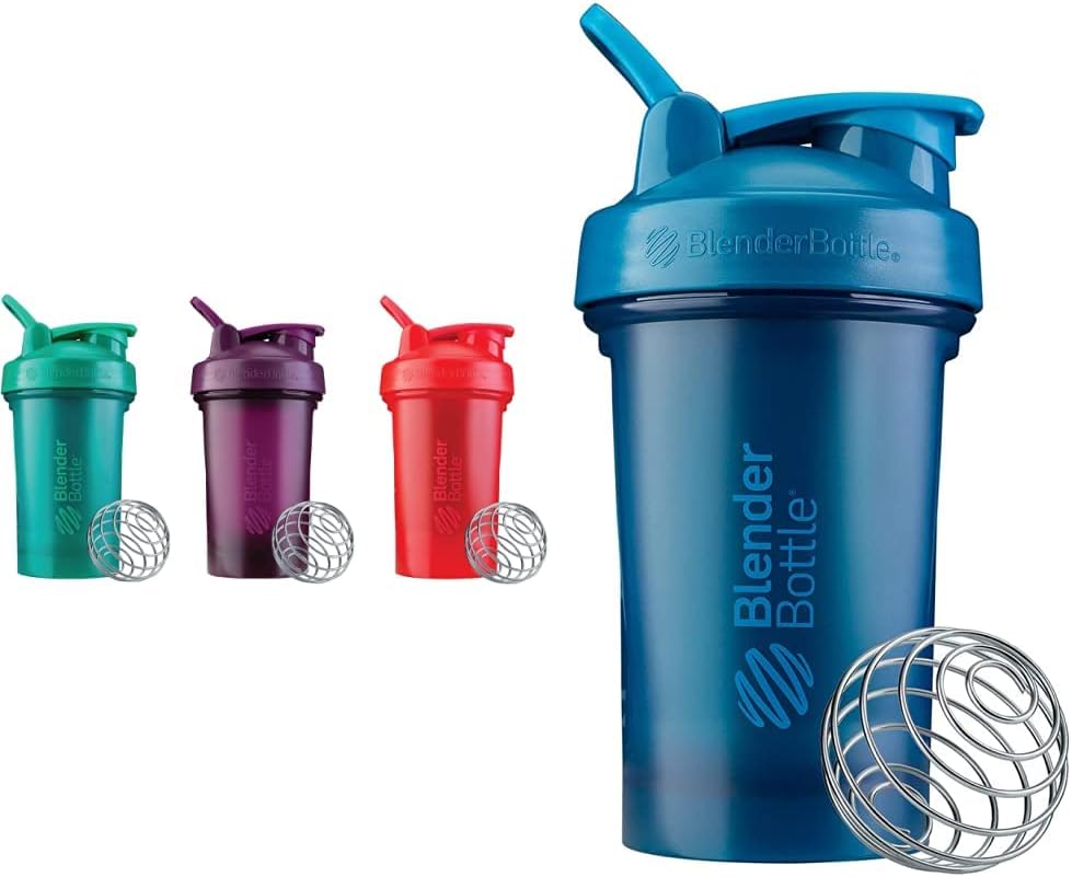 BlenderBottle Classic V2 Shaker Bottle Perfect for Protein Shakes and Pre Workout, 20-Ounce (3-Pack) Red, Green, and Plum & Classic V2 Shaker Bottle Perfect, Ocean Blue Red, Green, Plum