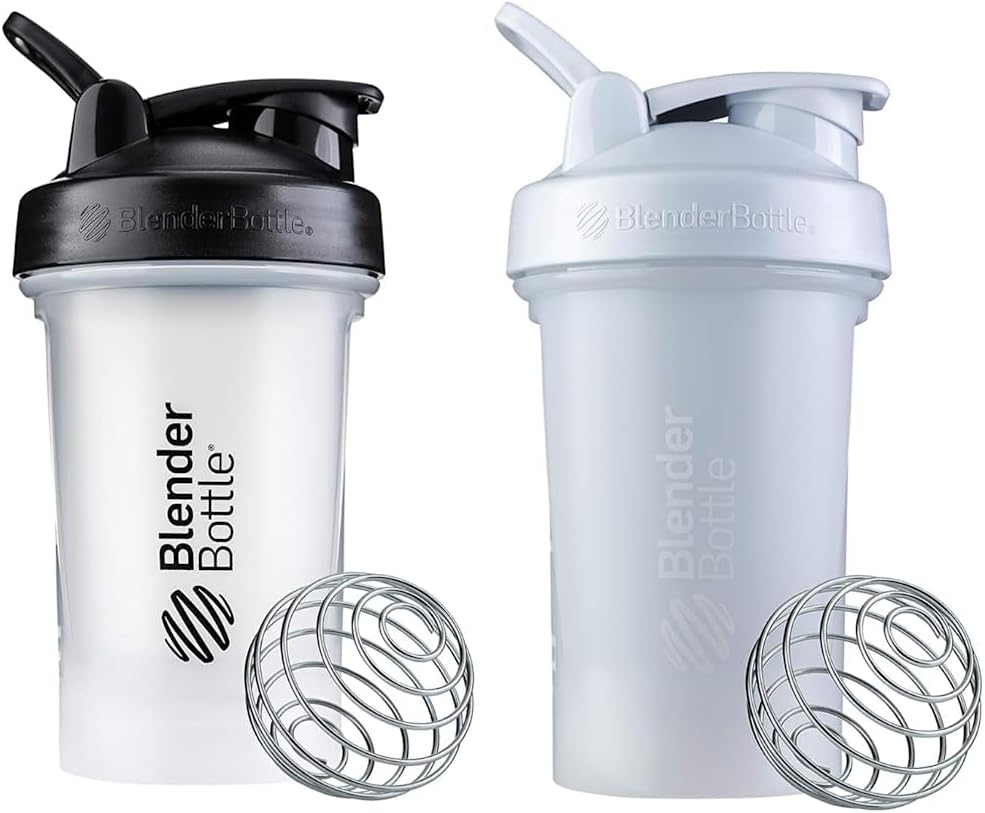 BlenderBottle Classic V2 Shaker Bottle Perfect for Protein Shakes and Pre Workout, 20-Ounce, Clear/Black & Classic V2 Shaker Bottle Perfect for Protein Shakes and Pre Workout, 20-Ounce, White