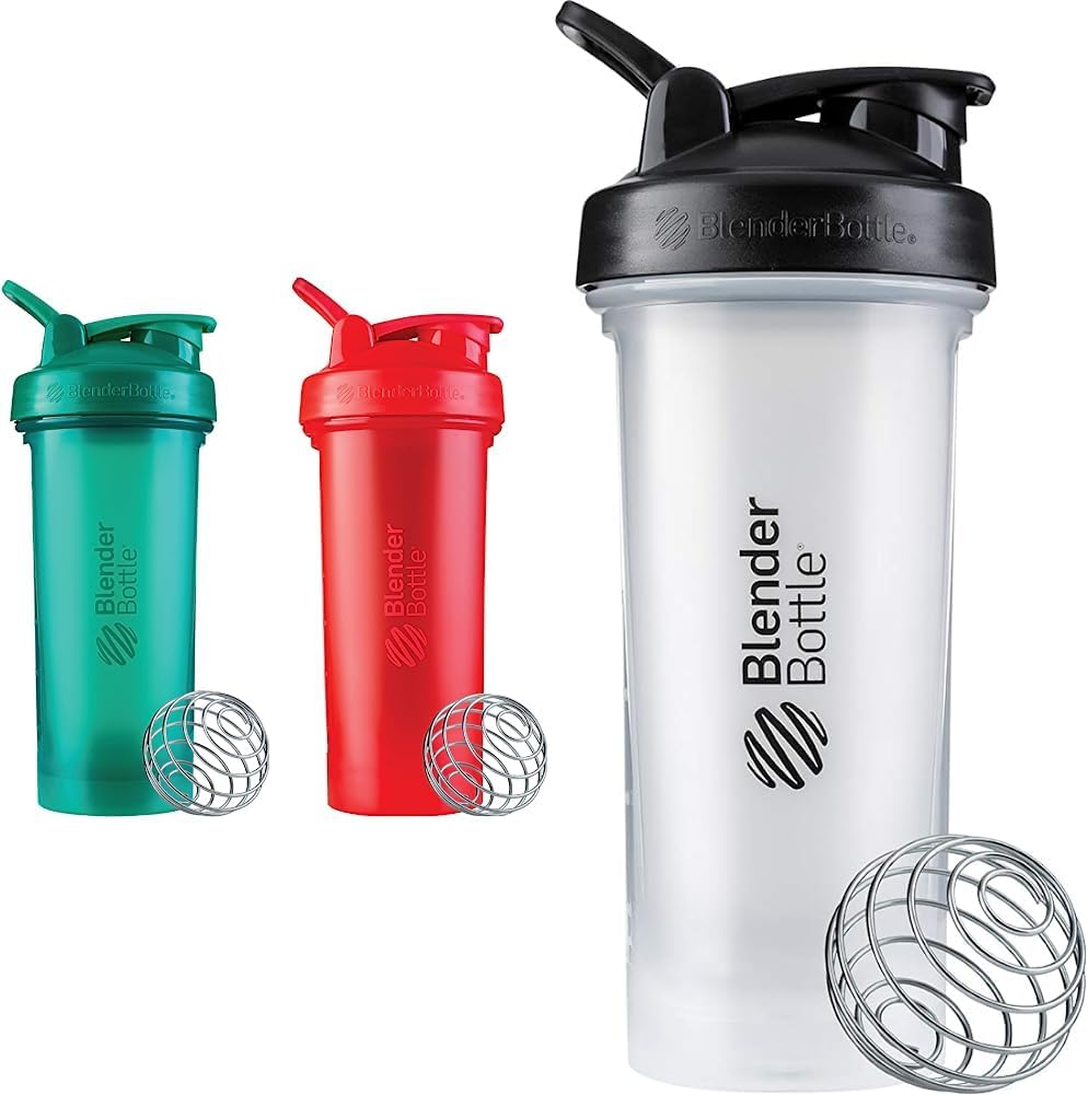 BlenderBottle Classic V2 Shaker Bottle, 28-Ounce (2 Pack), Red, Green & Classic V2 Shaker Bottle Perfect for Protein Shakes and Pre Workout, 28-Ounce, Clear/Black