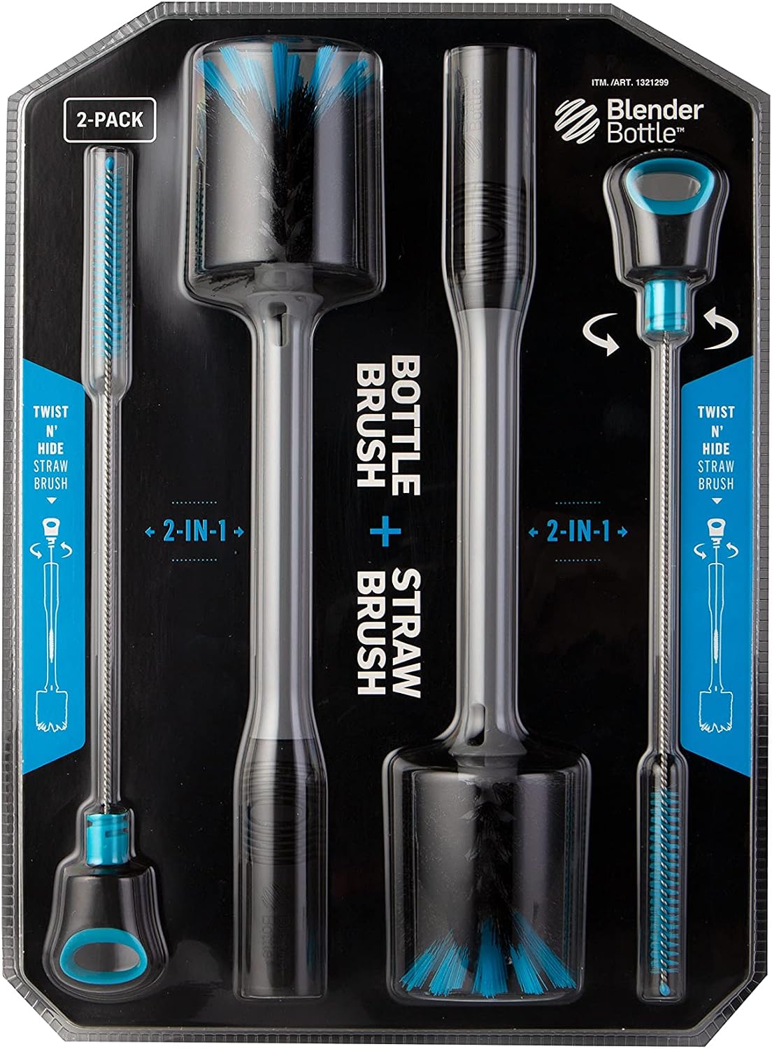BlenderBottle 2-in-1 Shaker Bottle and Straw Cleaning Brush, 2 Pack