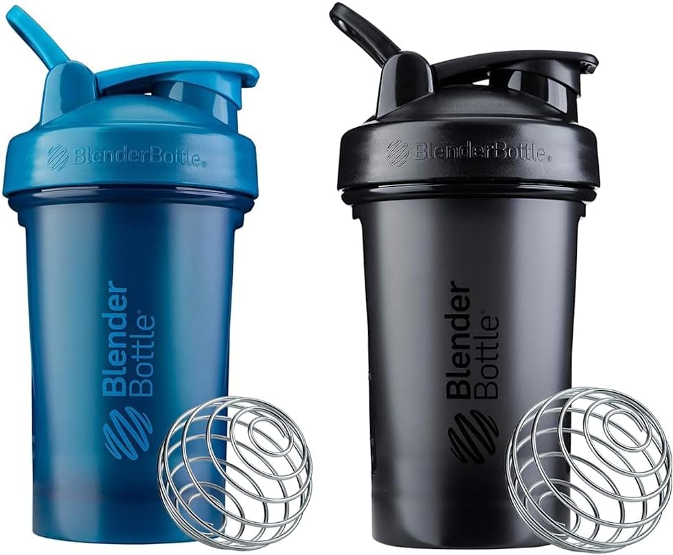 BlenderBottle Classic V2 Shaker Bottle Perfect for Protein Shakes and Pre Workout, 20-Ounce, Ocean Blue & Classic V2 Shaker Bottle Perfect for Protein Shakes and Pre Workout, 20-Ounce, Black