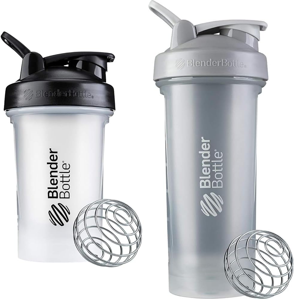BlenderBottle Classic V2 Shaker Bottle Perfect for Protein Shakes and Pre Workout, 20-Ounce, Clear/Black & Classic V2 Shaker Bottle Perfect for Protein Shakes and Pre Workout, 28-Ounce, Pebble Grey