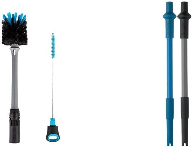 BlenderBottle 2-in-1 Shaker Bottle and Straw Cleaning Brush, 1 Pack & Reusable Silicone Straws for BlenderBottle Shaker Bottles, Black and Blue (2 Pack)