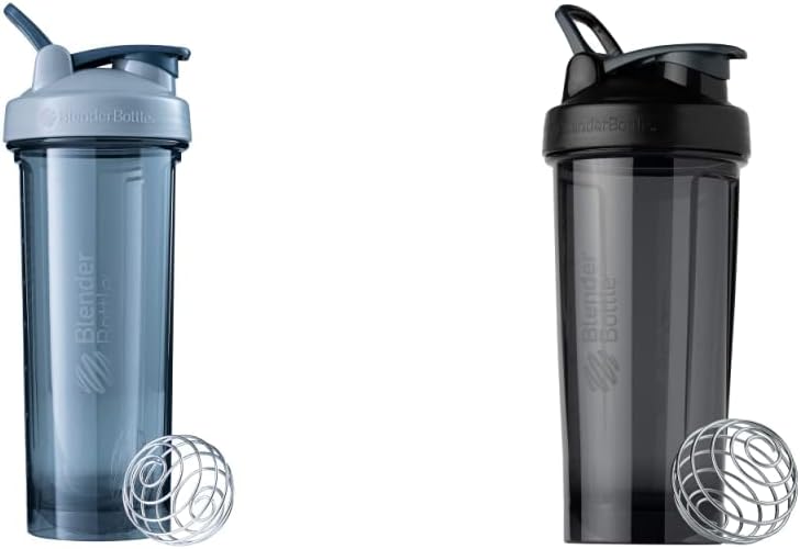 BlenderBottle Shaker Bottle Pro Series Perfect for Protein Shakes and Pre Workout, 32-Ounce, Pebble Grey & Shaker Bottle Pro Series Perfect for Protein Shakes and Pre Workout, 28-Ounce, Black