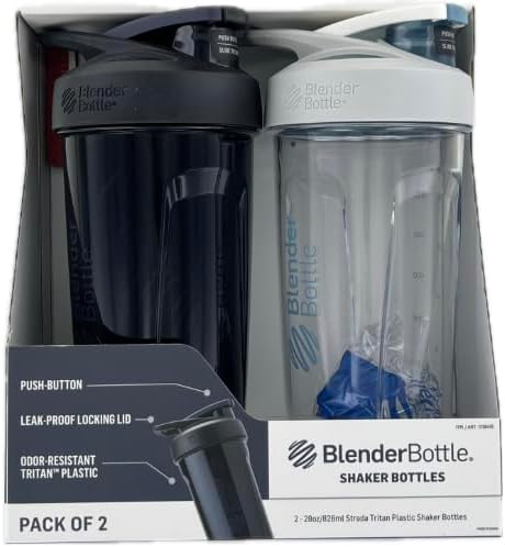 Blender Bottle Strada Shaker Bottle, 28 Ounce (2 Count) - Black/White