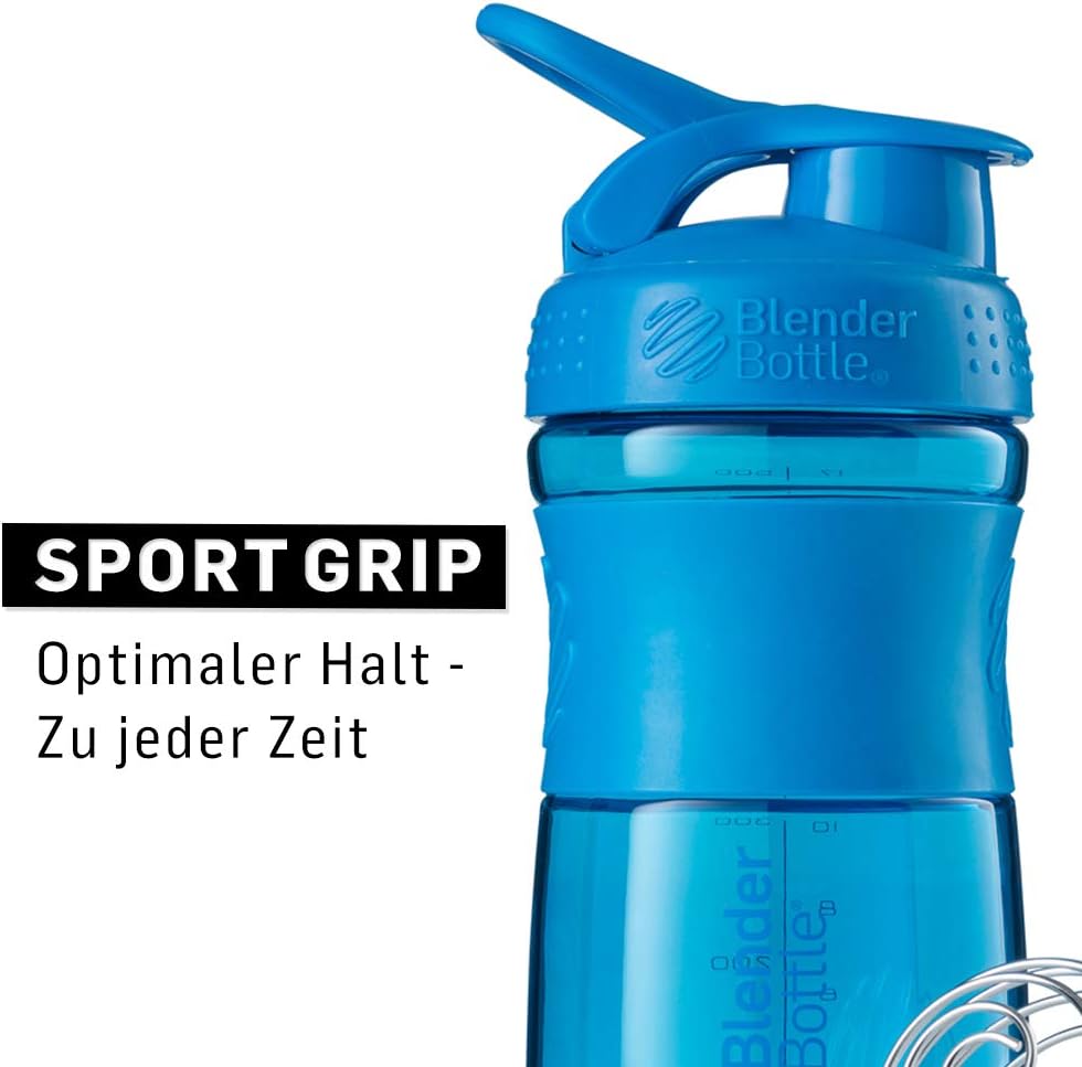 BlenderBottle SportMixer Tritan Grip Shaker Bottle, Cyan/Cyan, 20-Ounce (C01649)