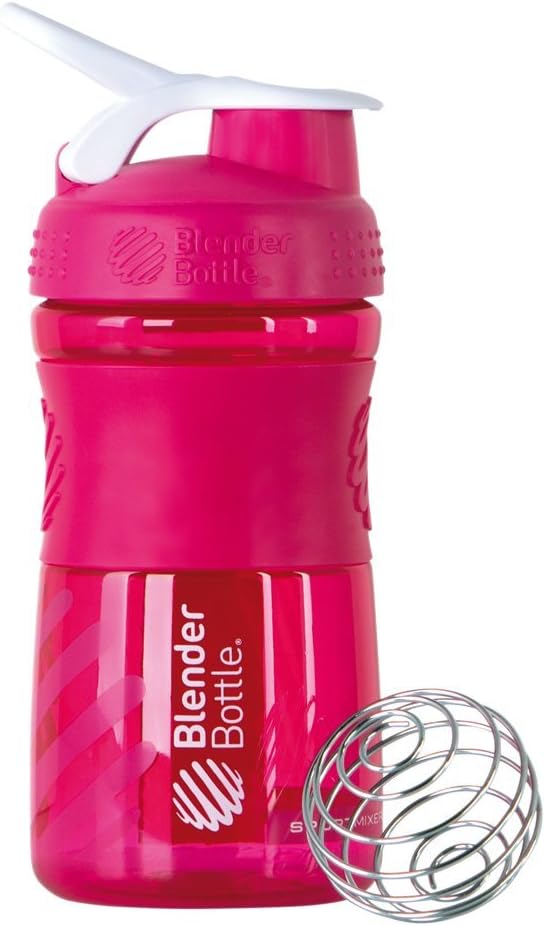 BlenderBottle SportMixer Tritan Grip Shaker Bottle, Pink/White, 20-Ounce