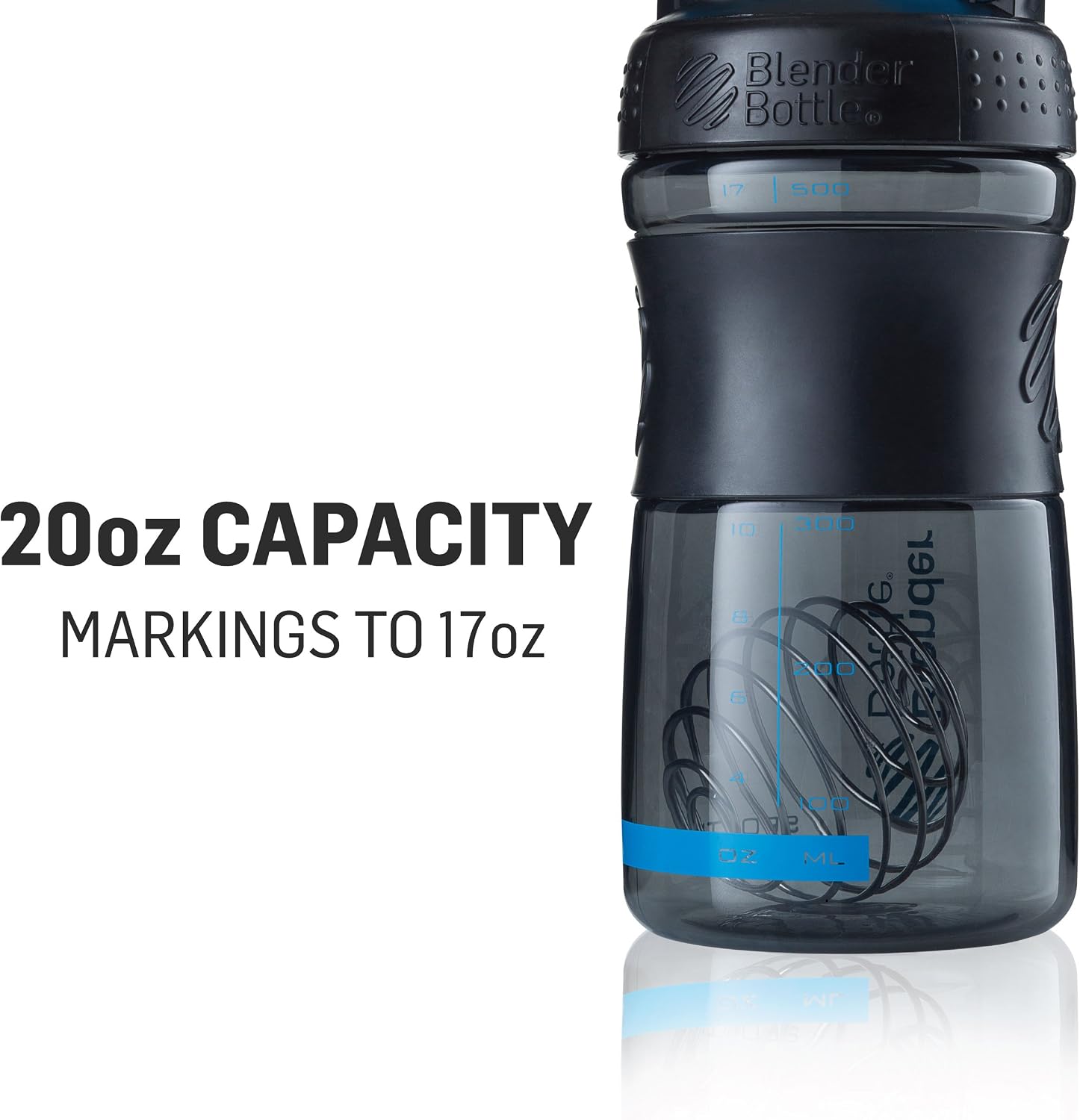 BlenderBottle SportMixer Tritan Grip Shaker Bottle, Black/White, 20-Ounce