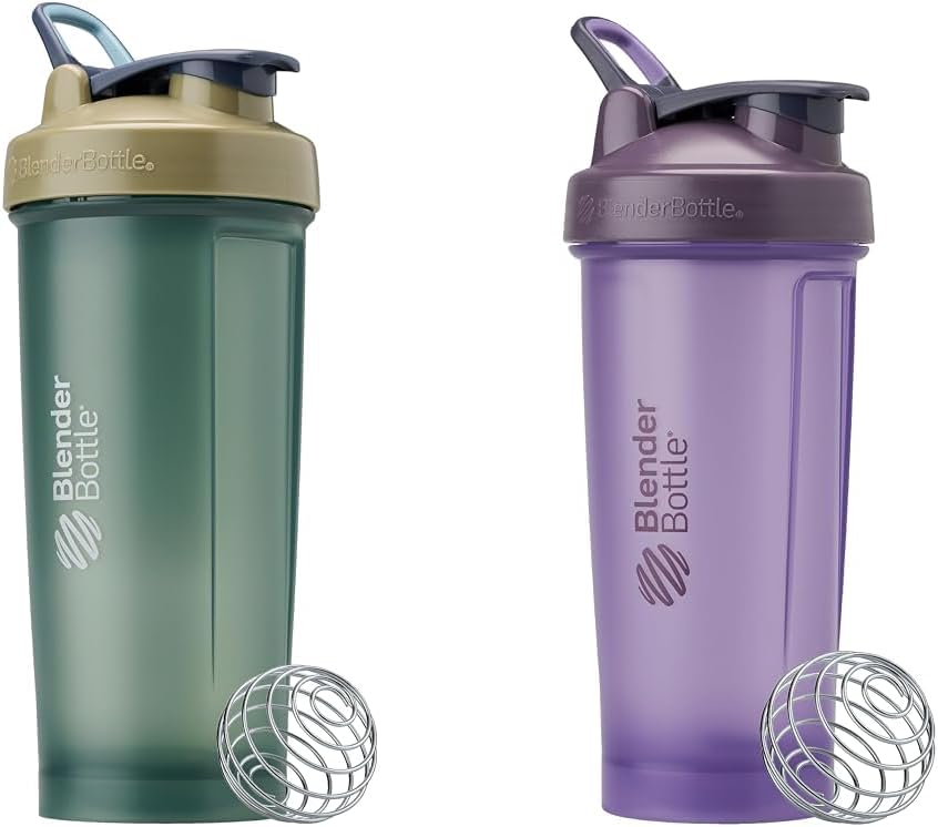 BlenderBottle Classic V2 Shaker Bottle 28oz Full Color Tan & Purple, 2-Pack