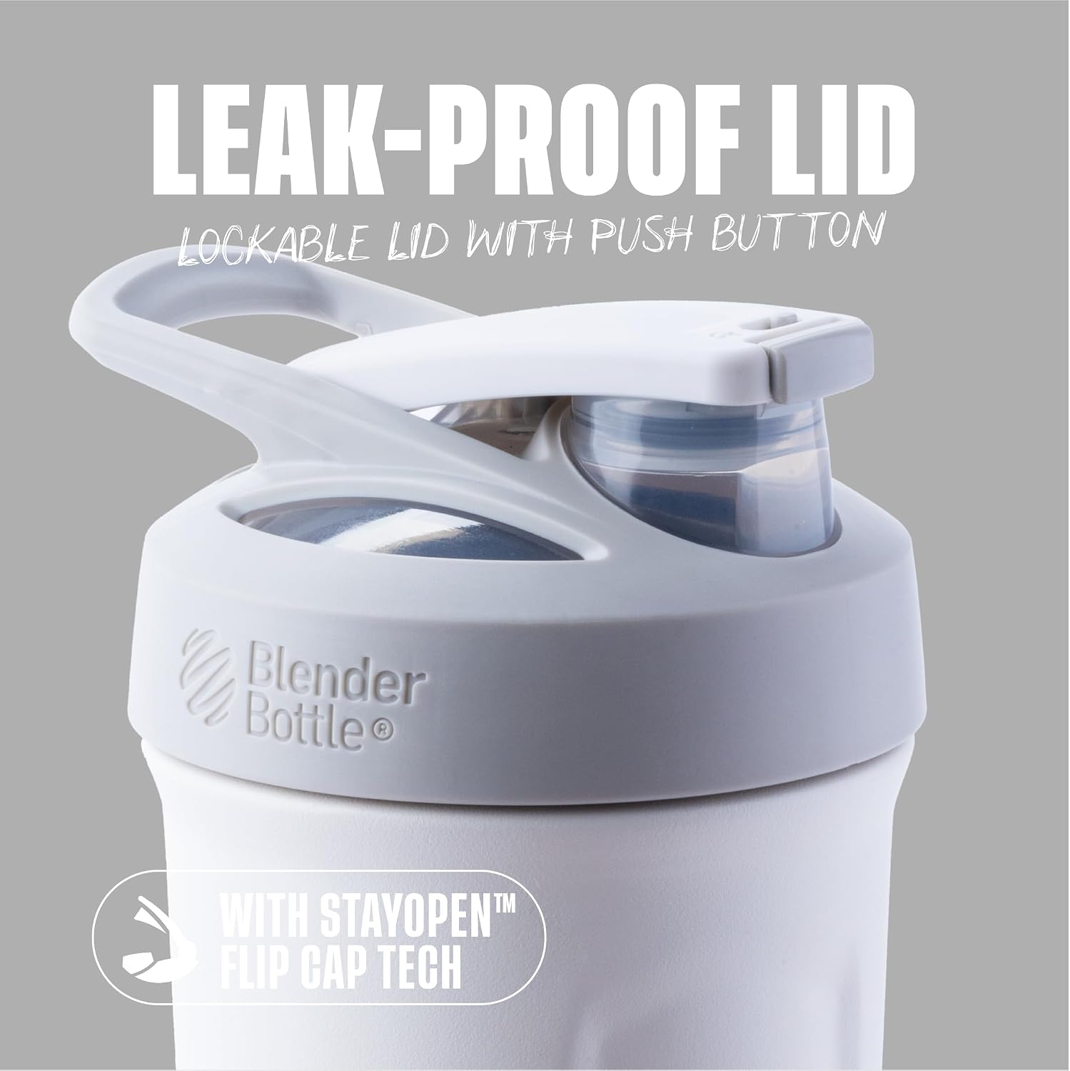 BlenderBottle Sport Flip Stainless Steel Shaker Bottle 24 oz White