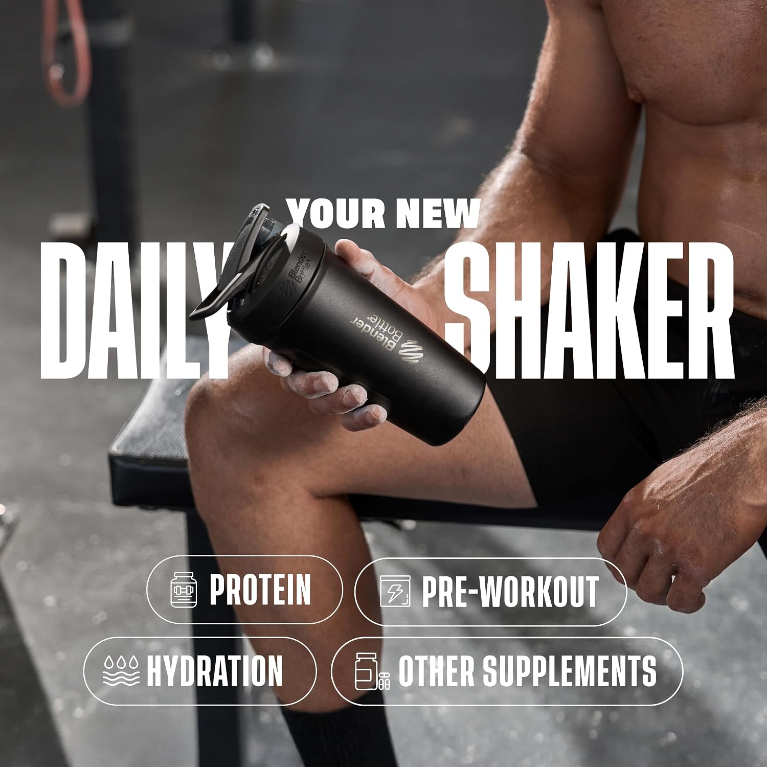 BlenderBottle Sport Flip Stainless Steel Shaker Bottle 24 oz White