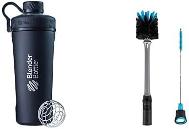 BlenderBottle Radian Shaker Cup Insulated Stainless Steel Water Bottle with Wire Whisk (26-Ounce) and BlenderBottle 2-in-1 Shaker Bottle and Straw Cleaning Brush