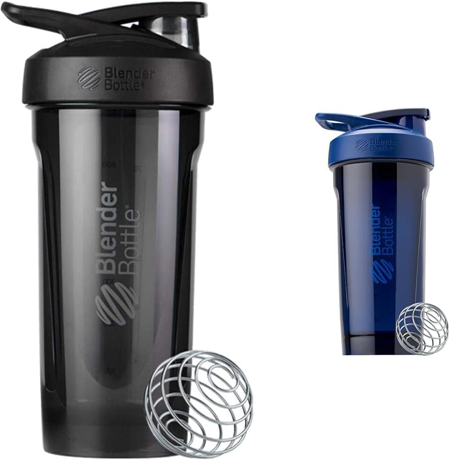 BlenderBottle 28-Ounce Strada Shaker Cups for Protein Shakes, Black and Blue