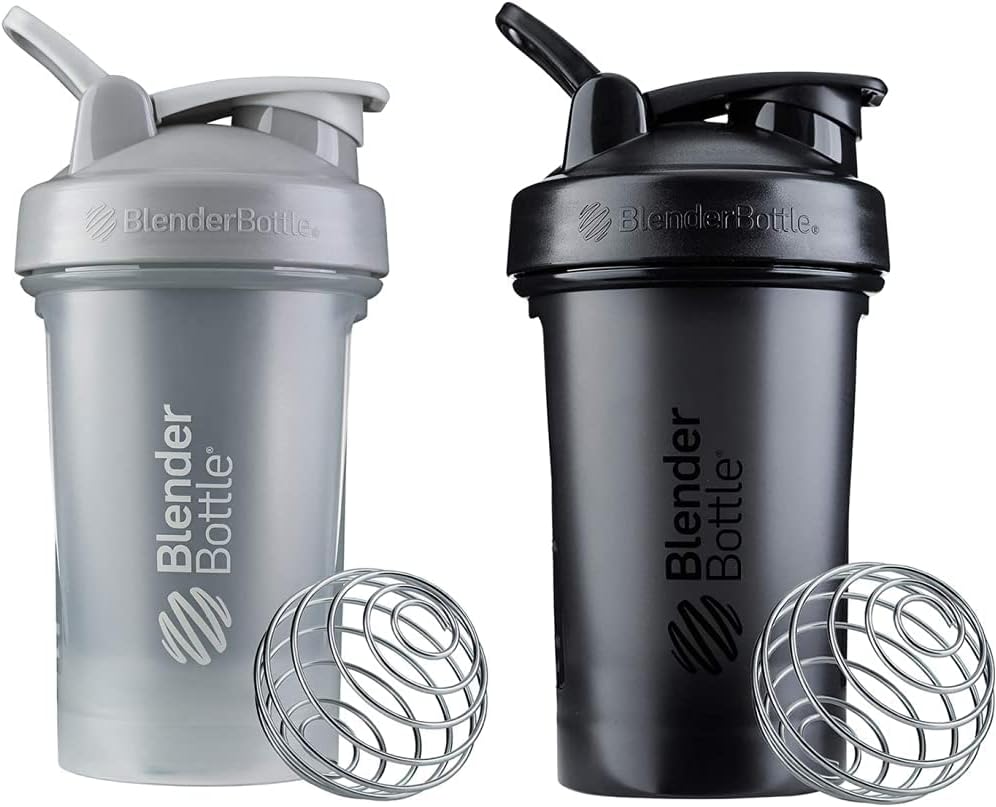 BlenderBottle Classic V2 Shaker Bottle Perfect for Protein Shakes and Pre Workout, 20-Ounce, Pebble Grey & Classic V2 Shaker Bottle Perfect for Protein Shakes and Pre Workout, 20-Ounce, Black